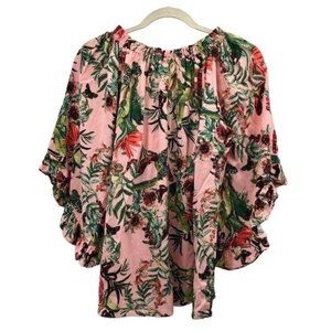 H&M Floral Elastic Neck Blouse Womens 2 NEW